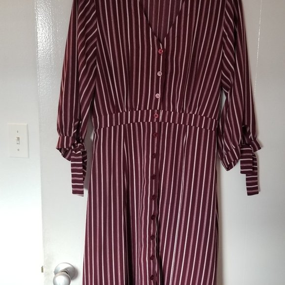 Lulu's Parisa Burgundy Stripe Button-Front Dress - Picture 7 of 11